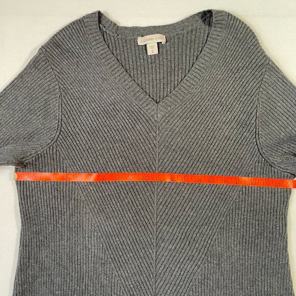 Coldwater Creek Gray Ribbed V Neck Sweater Thick Knit Long Sleeves Size 1x / 18 - Picture 5 of 12